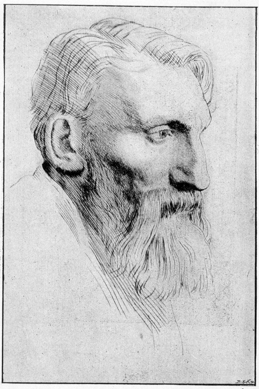 Portrett av den franske billedhuggeren Auguste Rodin (1840 - 1917) etter et sterkt vann i Legros. av Alphonse Legros