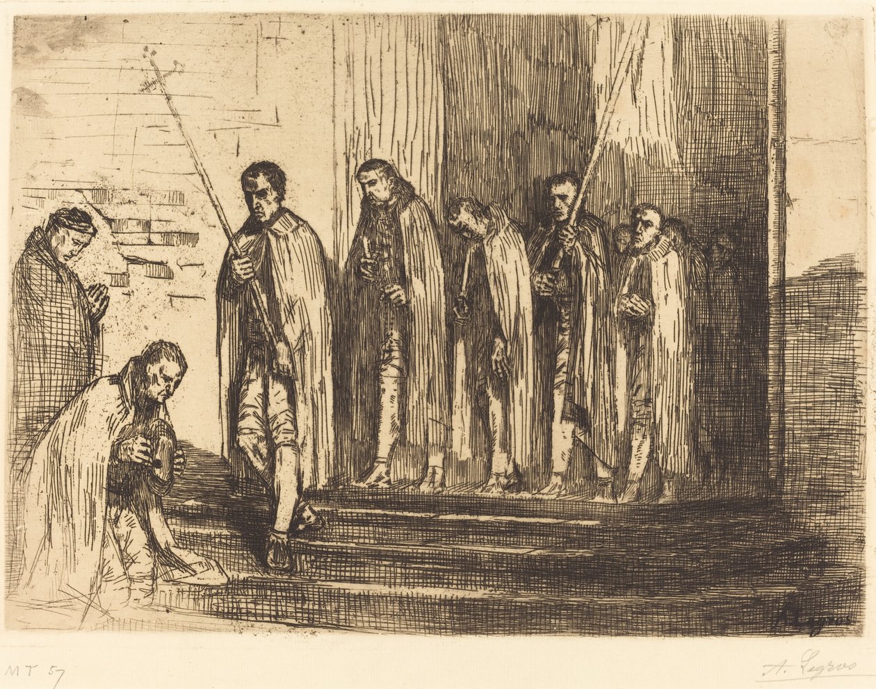 Procession Leaving a Church (La sortie de la procession) av Alphonse Legros