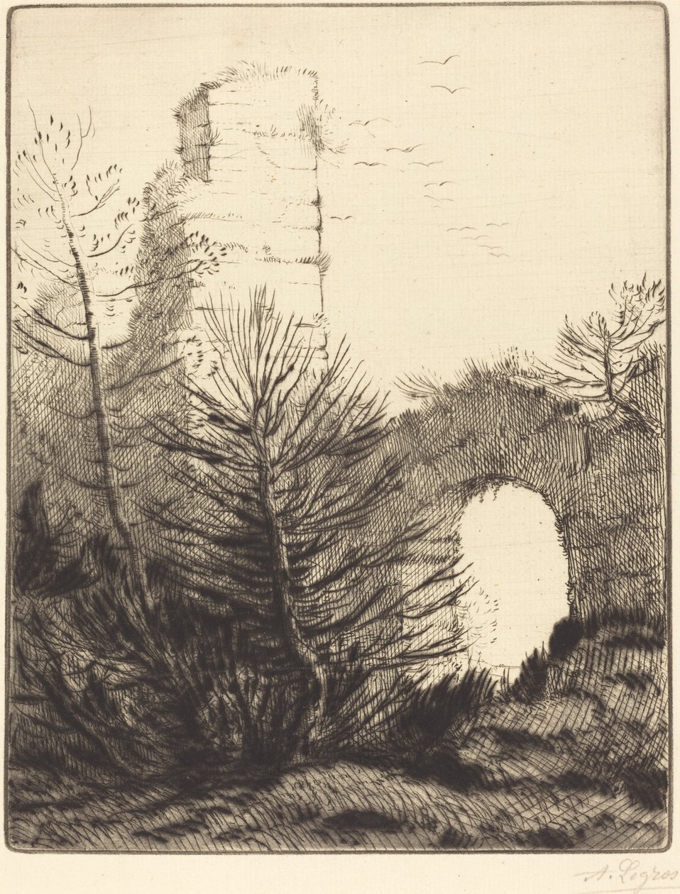 Ruinene av et kloster (Les ruines du monastere) av Alphonse Legros