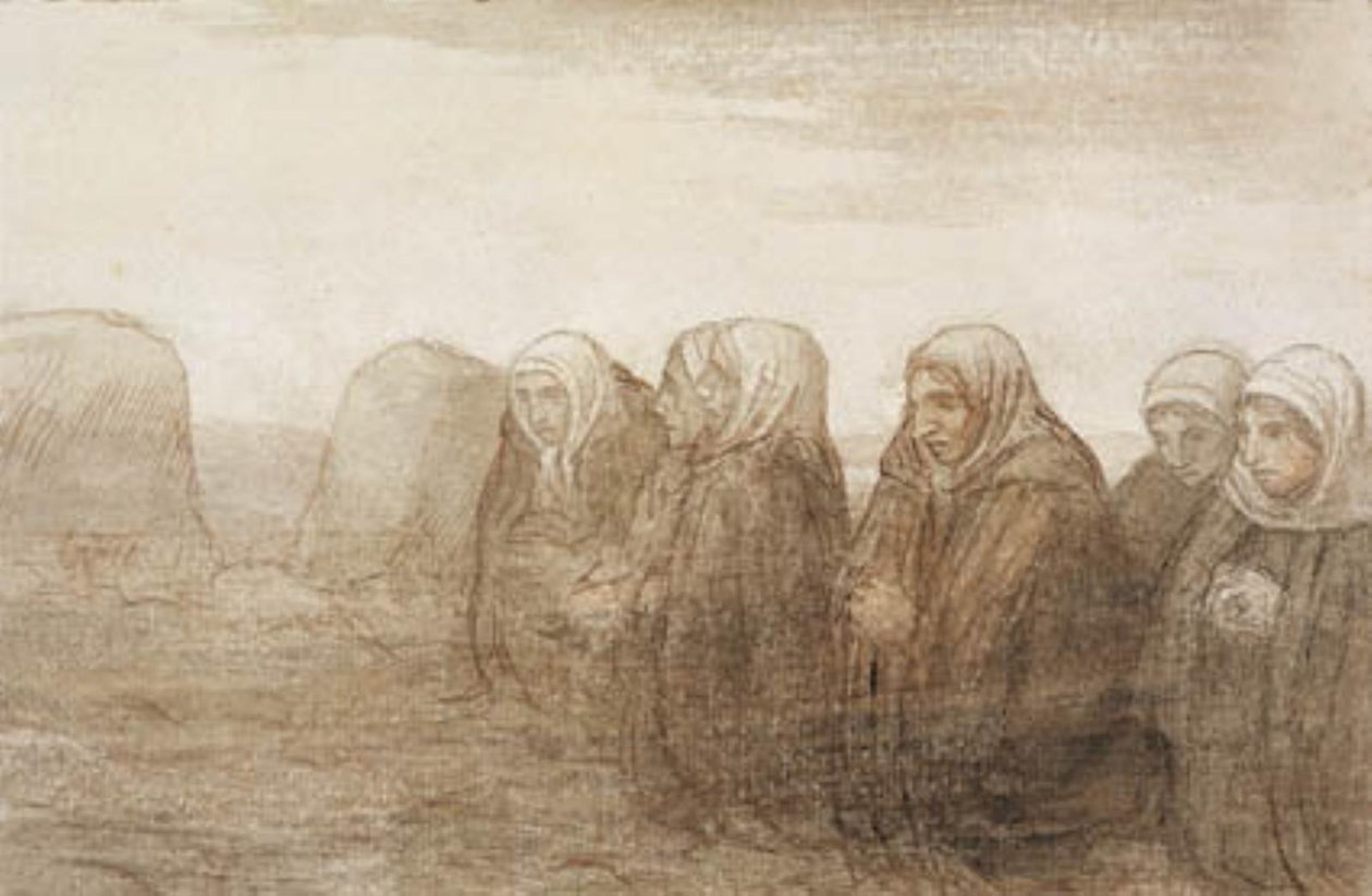 Seks bondekoner i bønn på en høstmark av Alphonse Legros