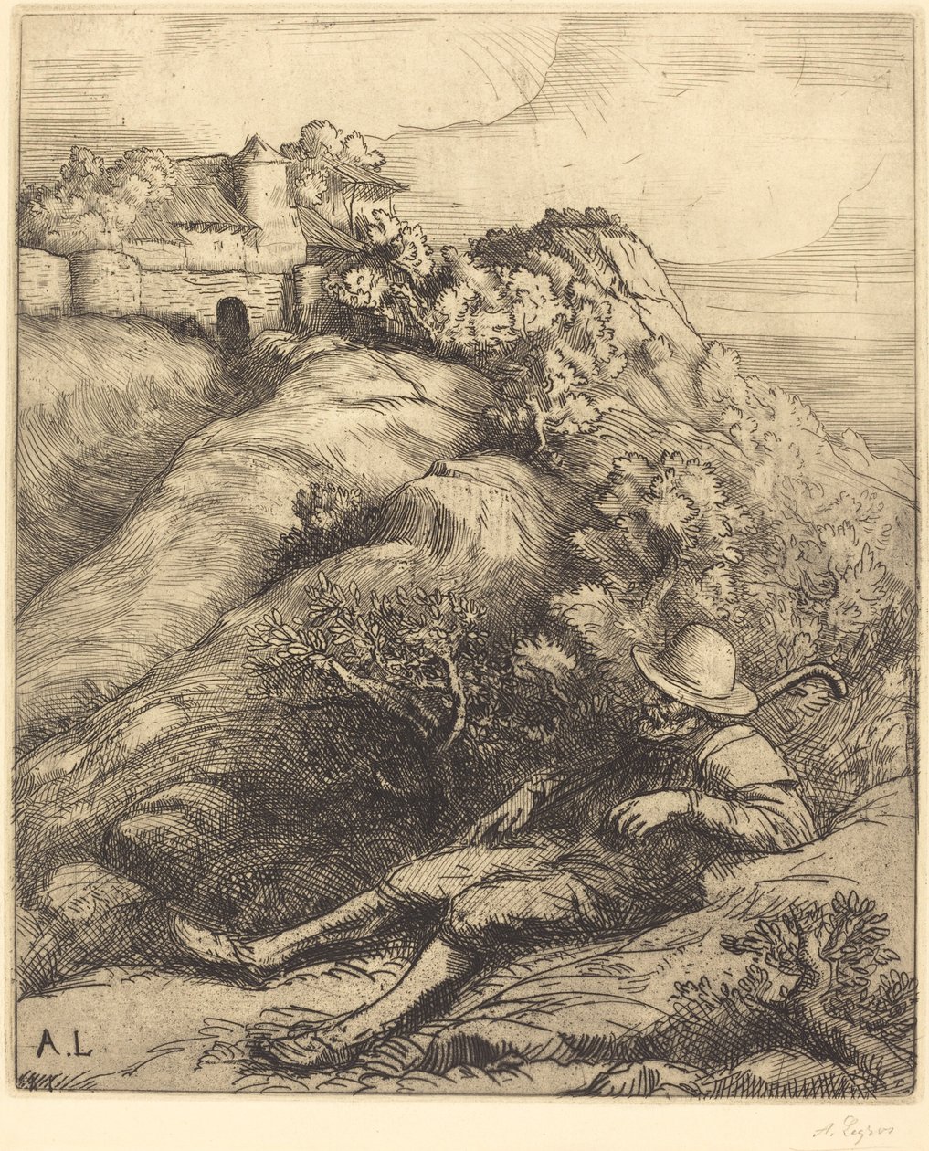 Sovende gjeter Le repos du berger. av Alphonse Legros