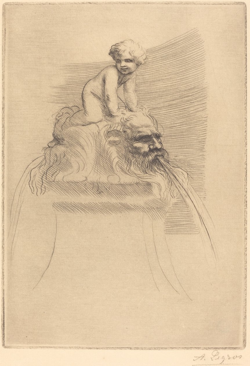 Liten fontene, barn som leker på Grotesques Liten fontene, barn som leker på maskene. av Alphonse Legros