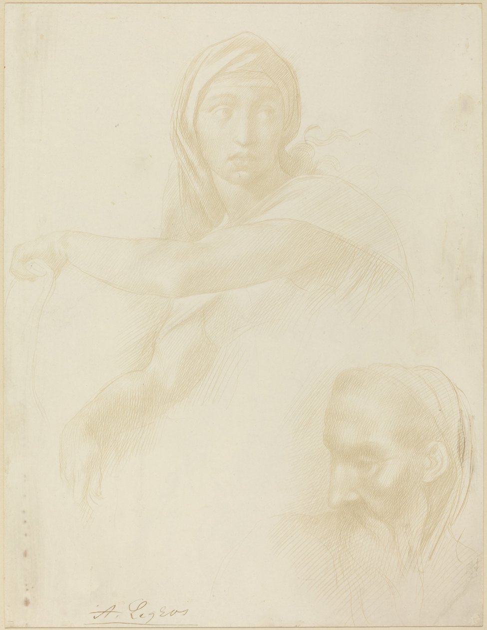 Studie av Delphic Sibyl, Head of a Man. av Alphonse Legros