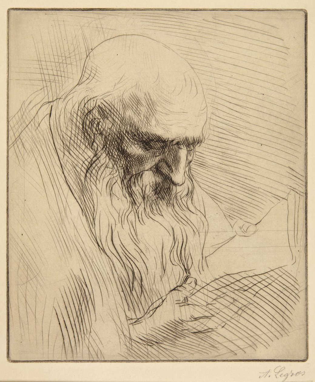 Studie av en gammel mann som leser av Alphonse Legros