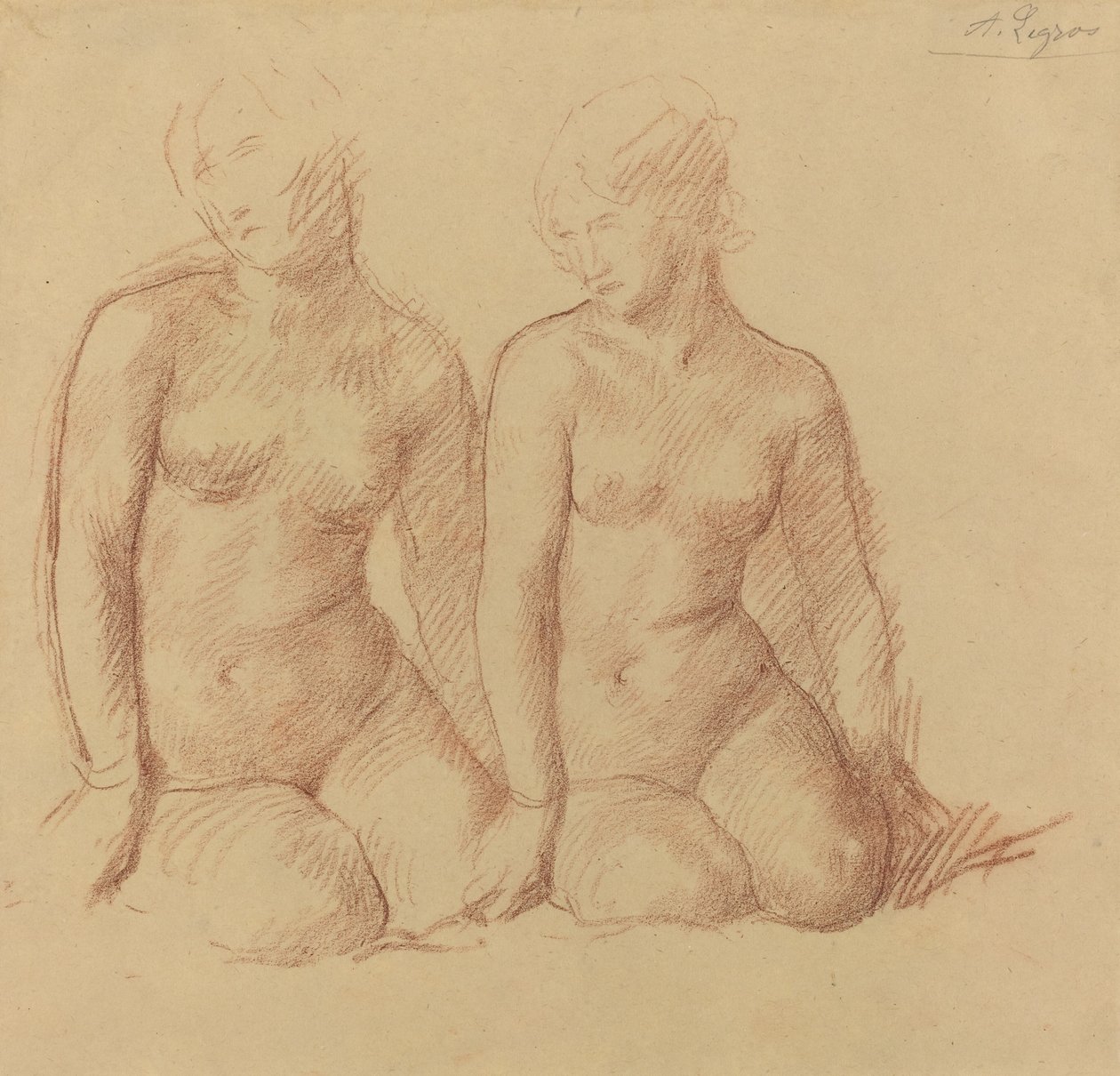 Studie av to figurer som sitter side om side av Alphonse Legros