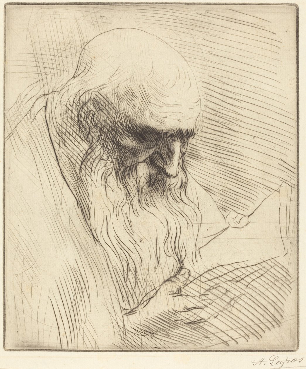 Studie av hodet til en mann som leser (Étude de tête d’homme lisant) av Alphonse Legros