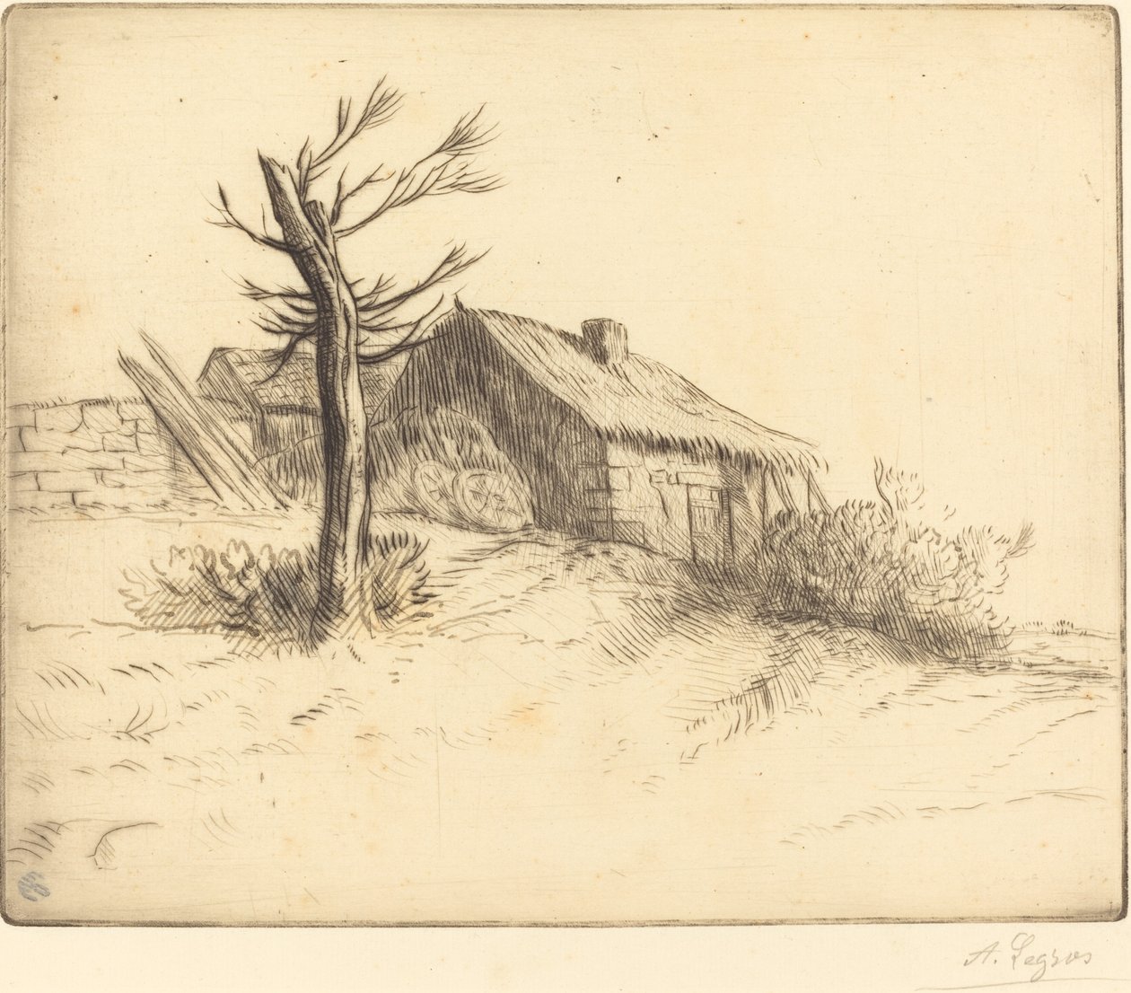 Hytte med stråtak (Chaumiere) av Alphonse Legros