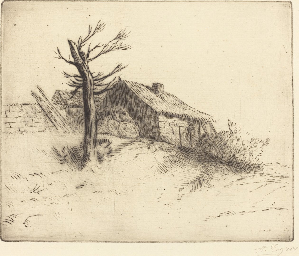 Halmtak hytte Chaumiere. av Alphonse Legros