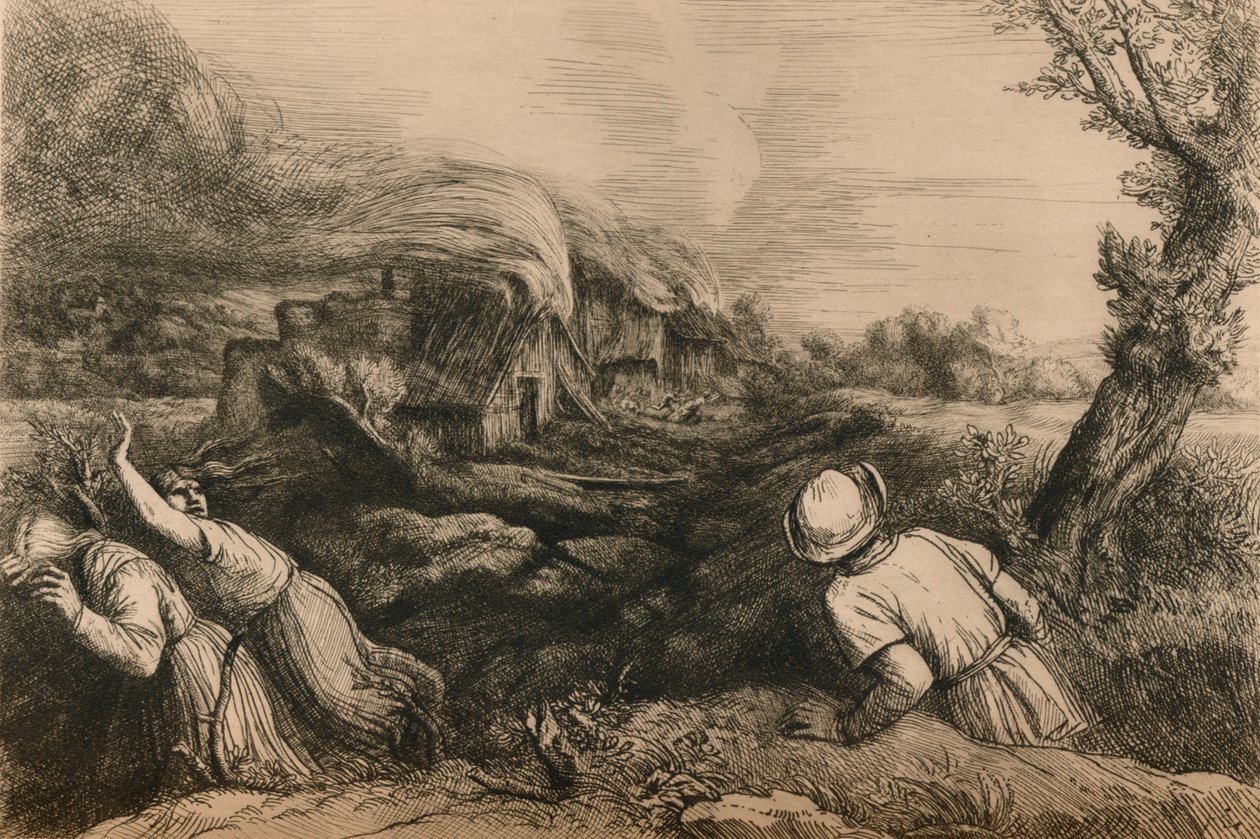 The Burning Village, c1880 av Alphonse Legros
