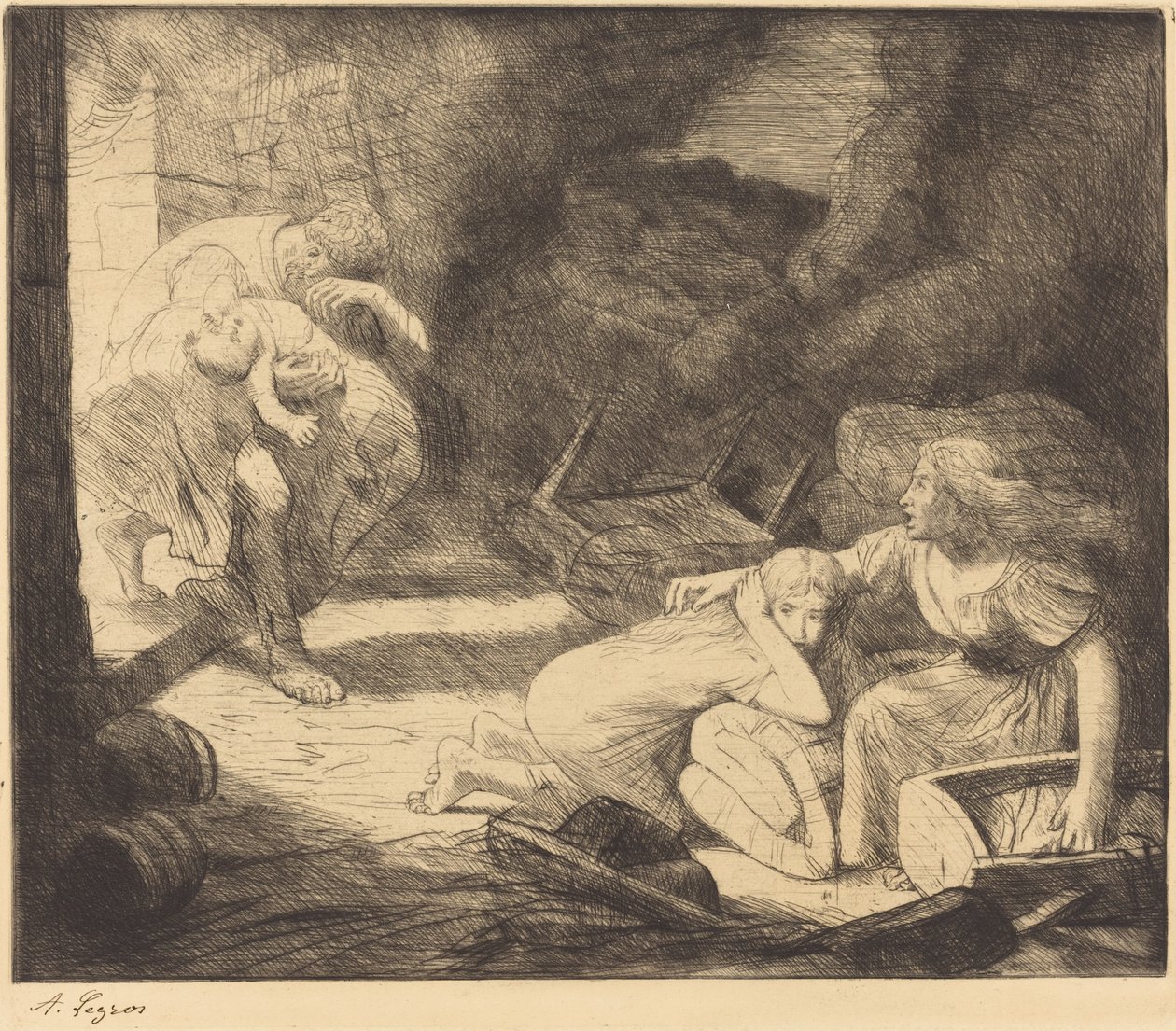 The Fire, 2. plate L'incendie. av Alphonse Legros