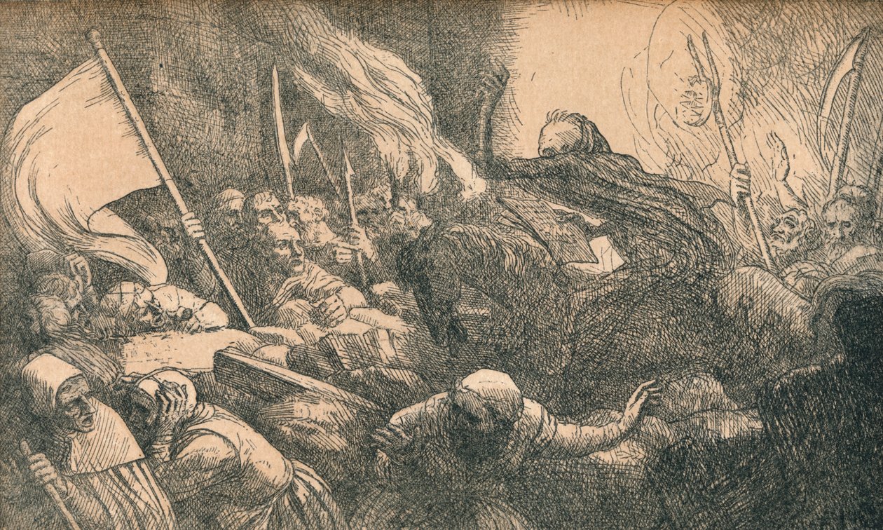 Dødens triumf, proklamasjonen, c1885 av Alphonse Legros