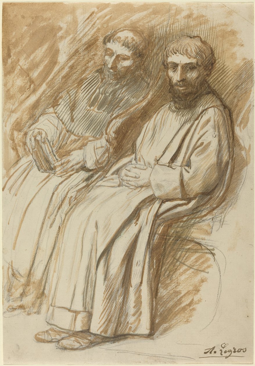 To munker sitter i en kirke. av Alphonse Legros