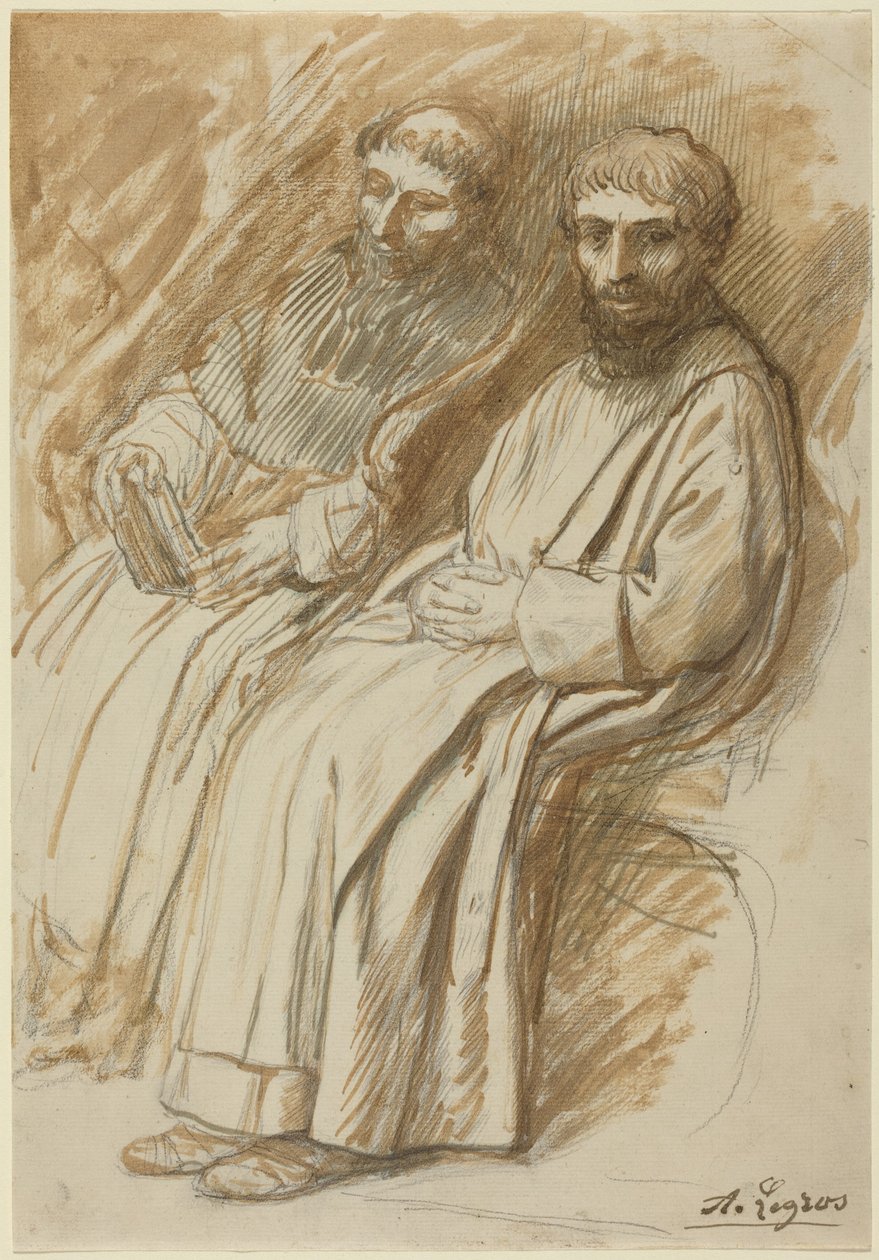 To munker som sitter i en kirke av Alphonse Legros