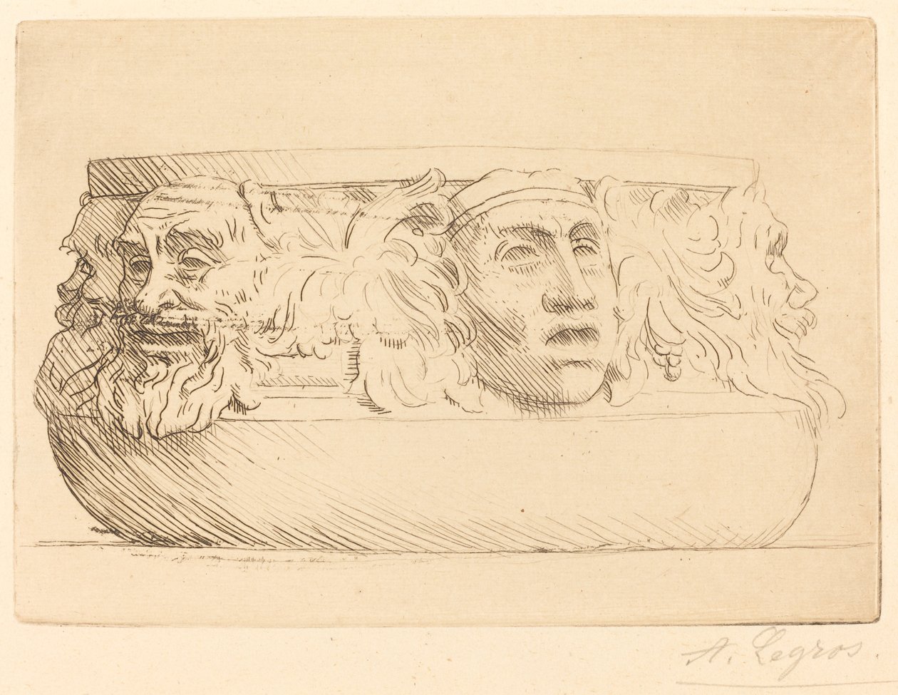Vase med grotesker Vasen med masker. av Alphonse Legros