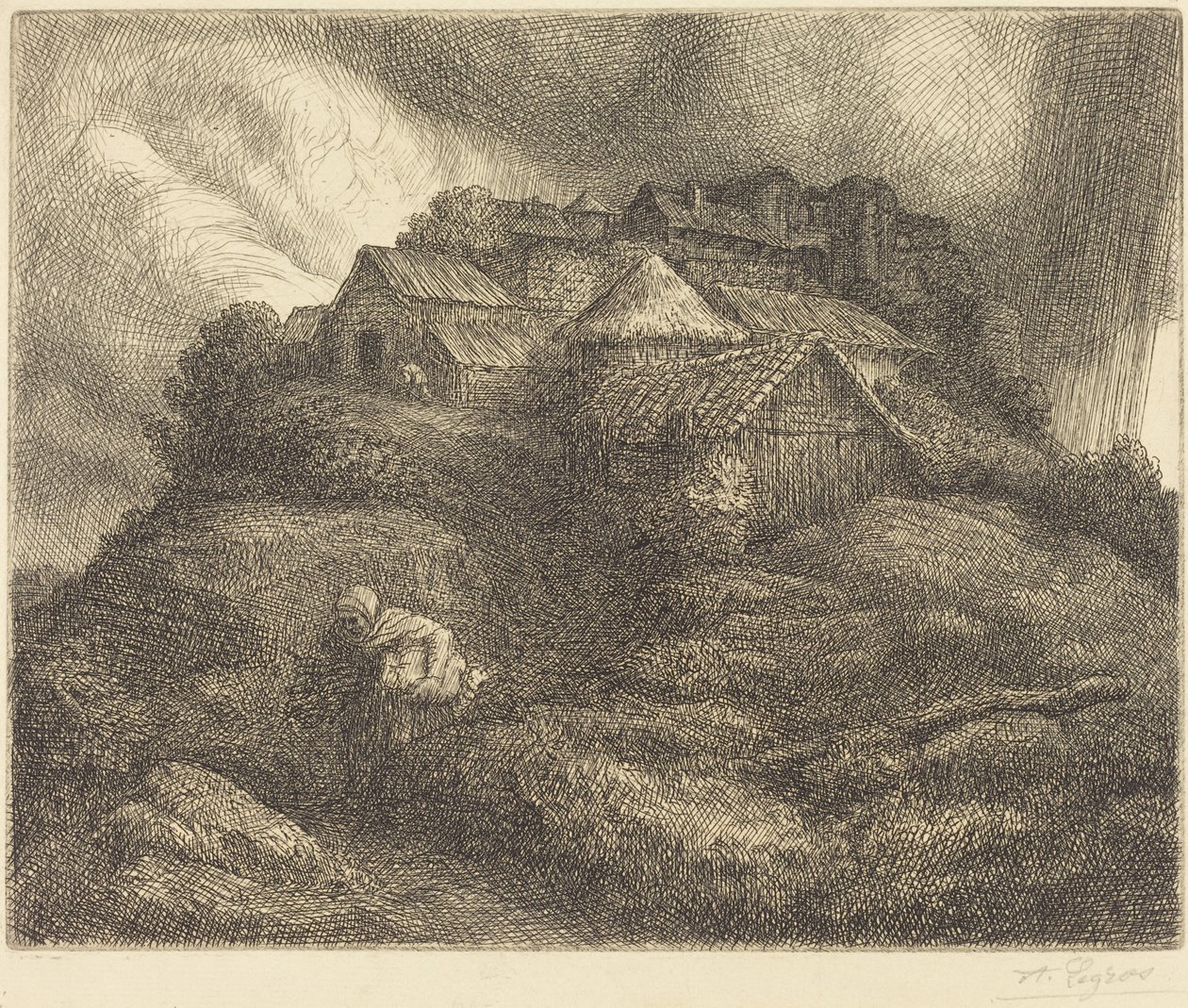 Landsbyen Saint-Pierre under en storm av Alphonse Legros