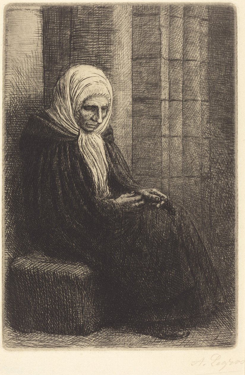 Kvinne sittende med ryggen mot en vegg, barn med hodet i fanget hennes (Femme assis, muraille au fond, enfant la tête dans son giron) av Alphonse Legros