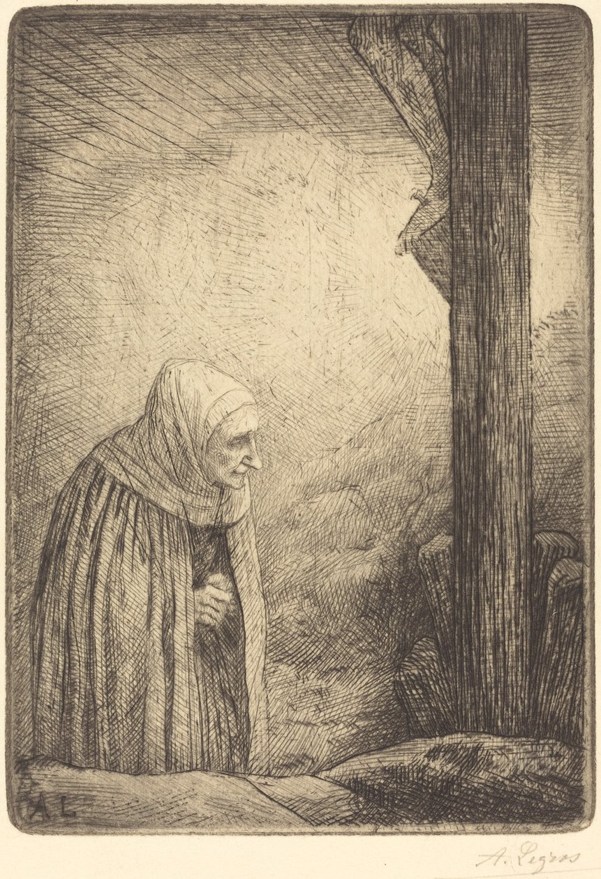 Kvinne ved foten av korset Femme au calvaire. av Alphonse Legros