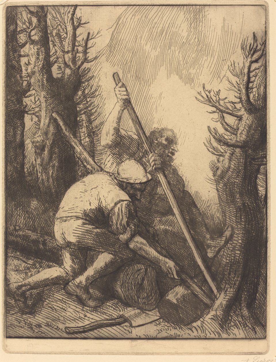 Vedhoggere, 3. tallerken (Les bucherons) av Alphonse Legros