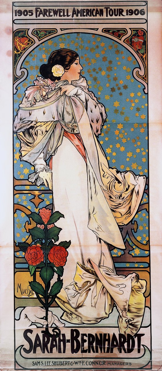 En plakat for Sarah Bernhardts Farewell American Tour, 1905-1906, ca. 1905 av Alphonse Mucha