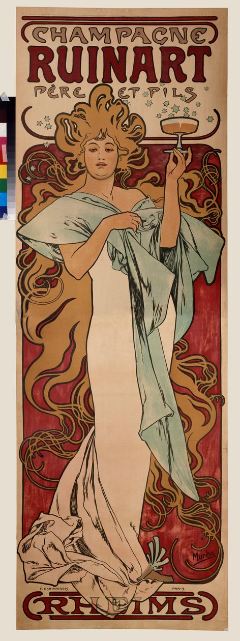 Reklameplakat for Ruinart champagne. Plakat av Alfons Maria Mucha (Alphonse Marie Mucha av Alphonse Marie Mucha