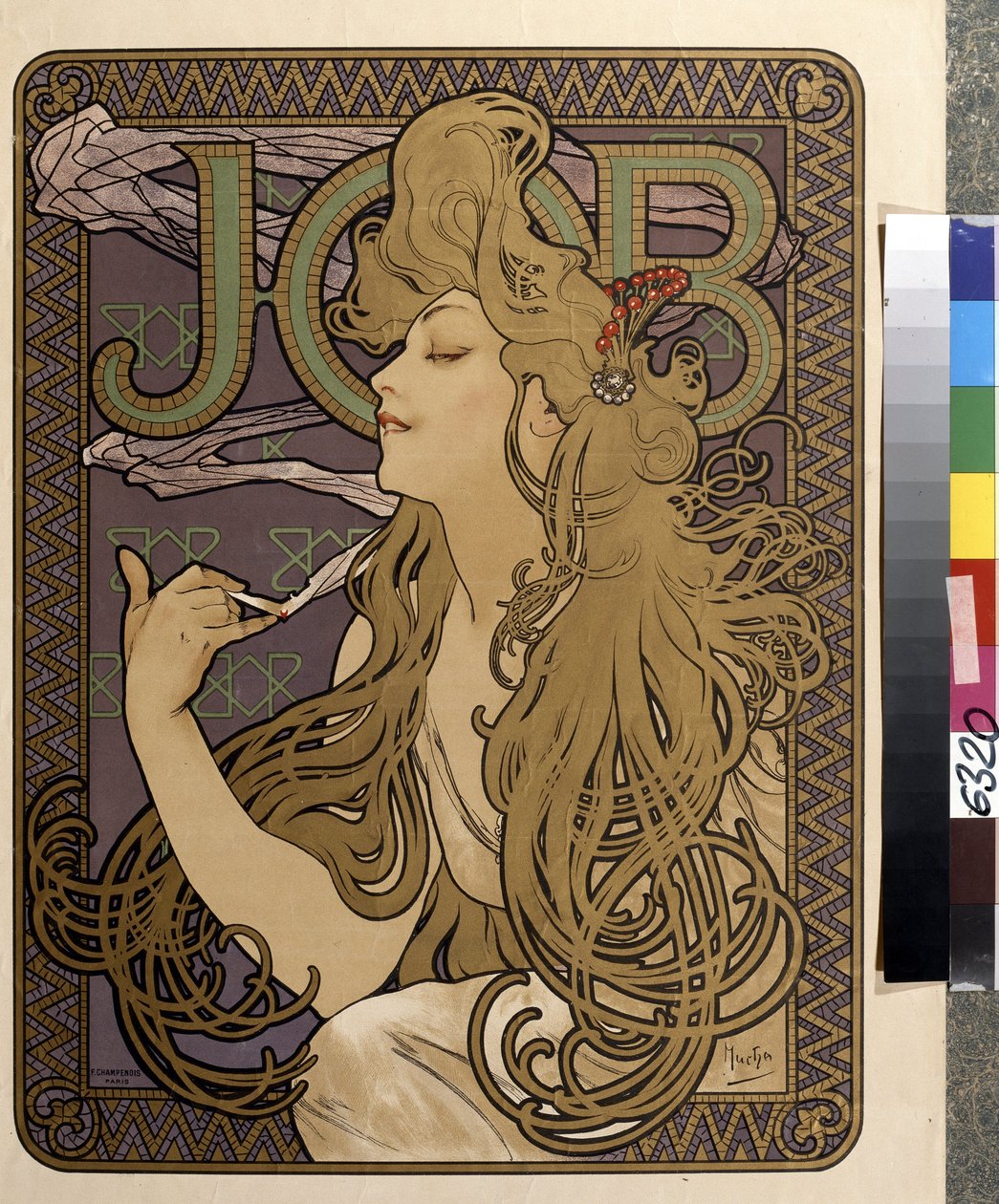 Reklameplakat for ""Job"" silkepapir. Kunstverk av Alfons Maria Mucha (Alphonse Marie Mucha av Alphonse Marie Mucha