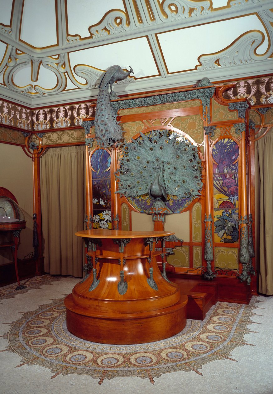 Art Nouveau: interiør i gullsmeden Georges Fouquets butikk (1862-1957) i Paris av Alphonse Mucha
