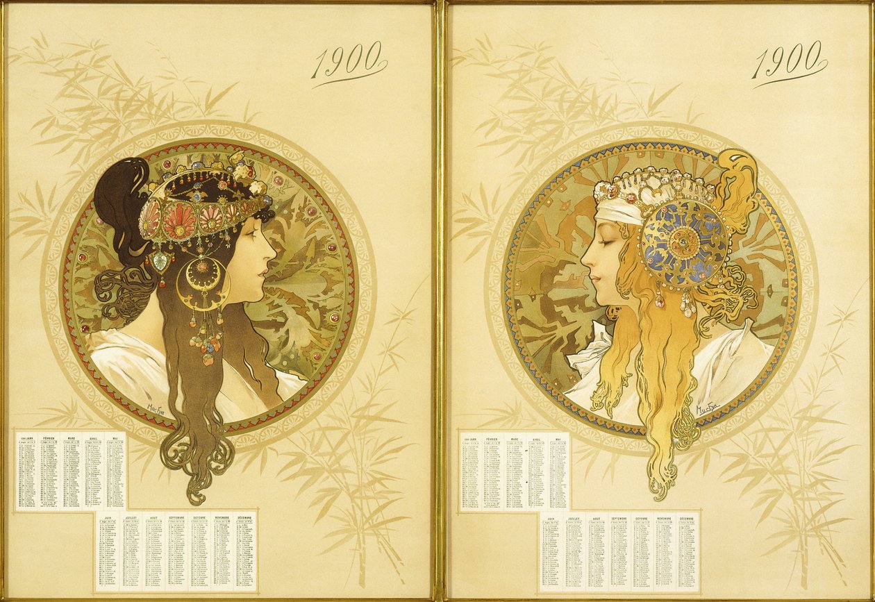 bysantinske hoder; Tetes Bysantines, 1900 av Alphonse Mucha
