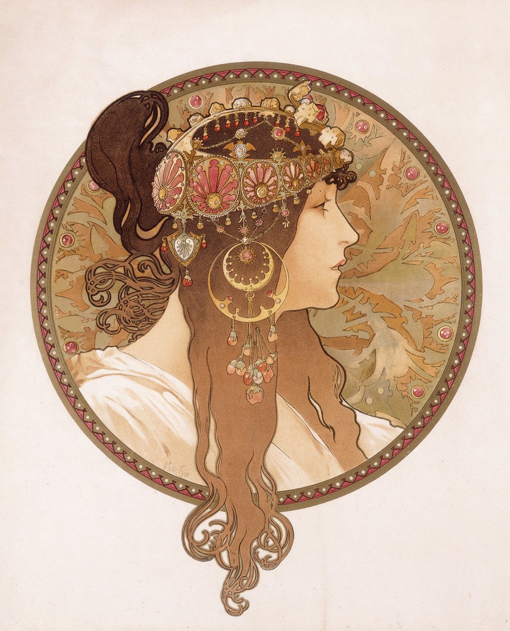 Bysantinsk hodet til en brunette; Tete bysantine d"une brunette, ca. 1897 av Alphonse Mucha