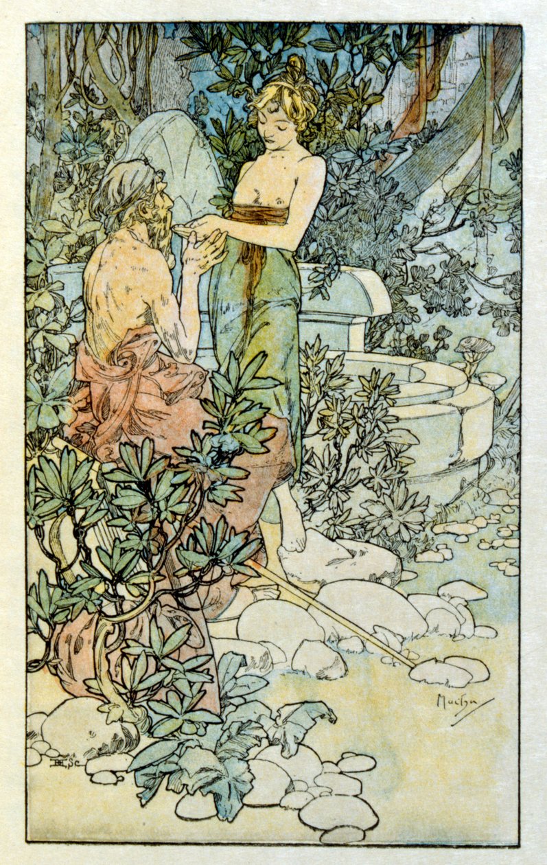 Illustrasjon av Alphonse Mucha fra "Clio" et verk av den franske forfatteren Anatole France. 1900. Mucha (1860 – 1939). var en tsjekkisk jugendmaler av Alphonse Mucha