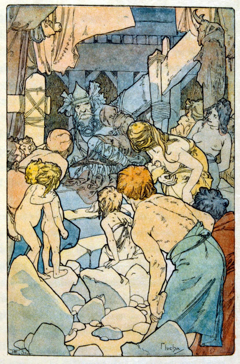 Illustrasjon av Alphonse Mucha fra "Clio" et verk av den franske forfatteren Anatole France. 1900. Mucha (1860 – 1939). var en tsjekkisk jugendmaler av Alphonse Mucha