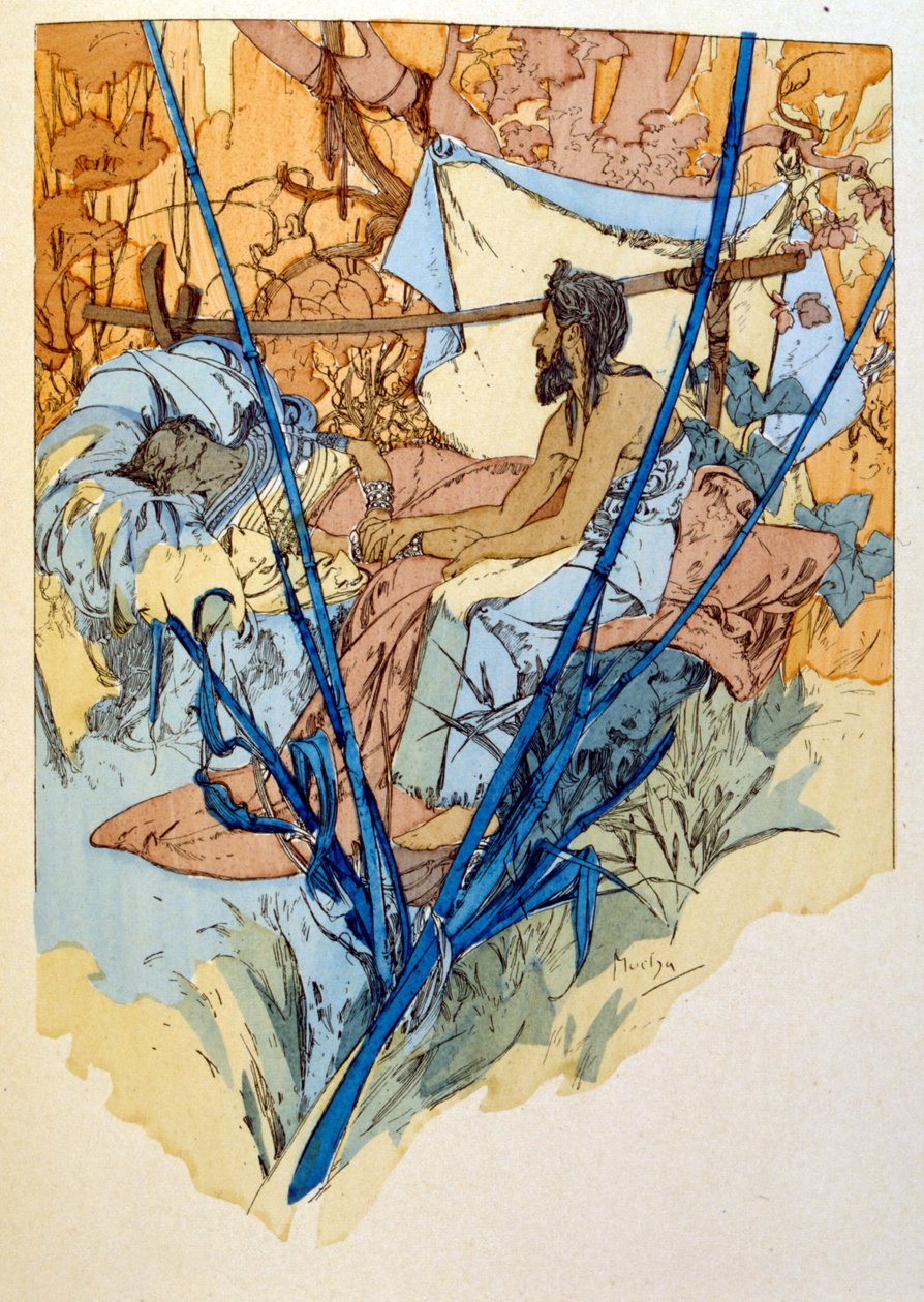 Illustrasjon av Alphonse Mucha fra "Rama" et dikt i tre akter av Paul Verola. ca. 1898. Mucha (1860 – 1939). var en tsjekkisk jugendmaler av Alphonse Mucha