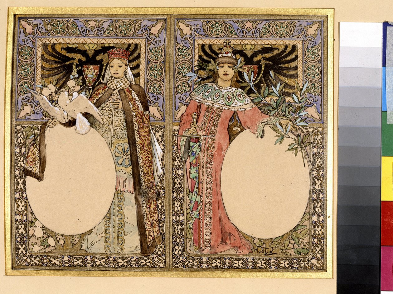 Illustrasjon av en bok (eventyr eller legender). Kunstverk av Alfons Maria Mucha (Alphonse Marie Mucha av Alphonse Marie Mucha