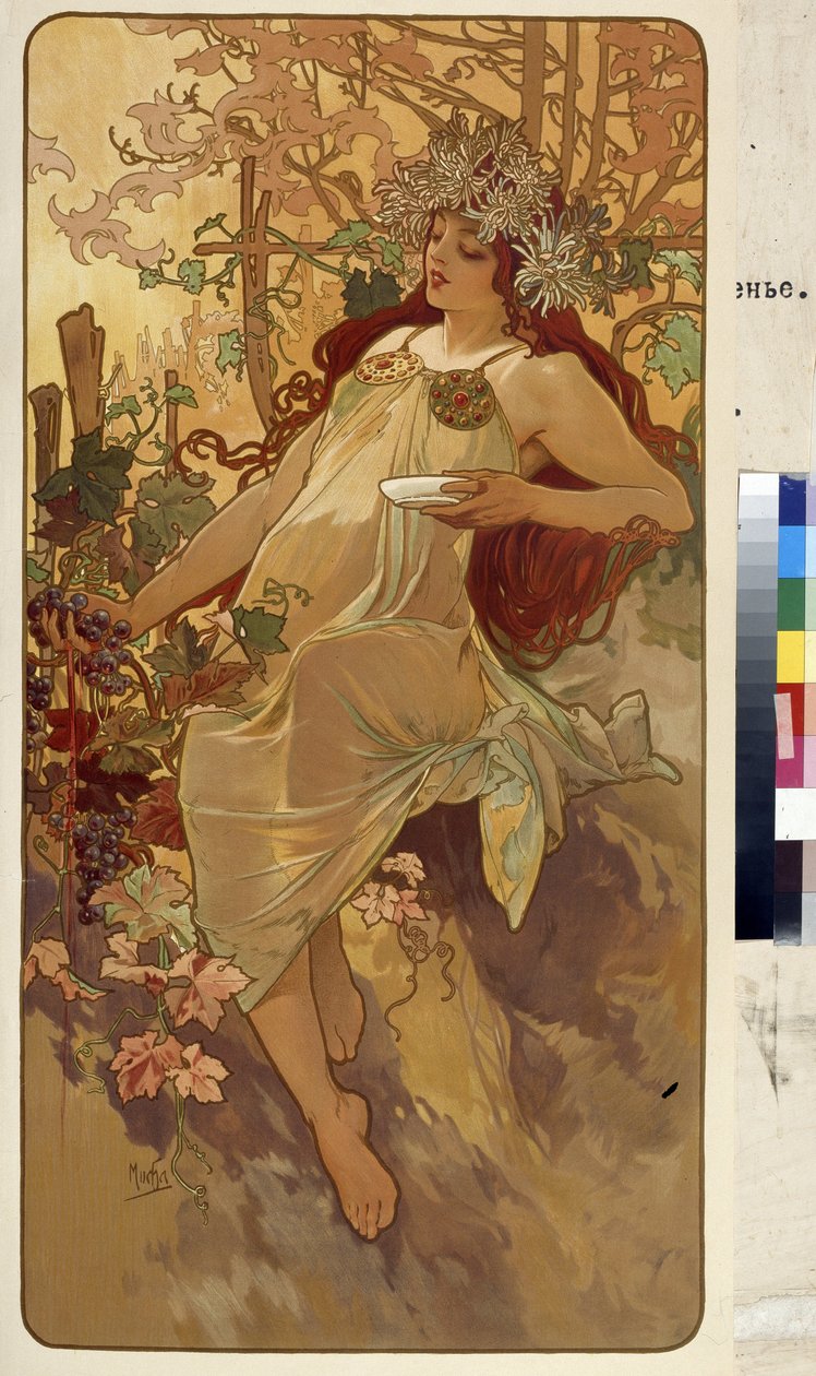 Høst (Serie med allegori om de fire årstidene). Kunstverk av Alfons Maria Mucha (Alphonse Marie Mucha av Alphonse Marie Mucha