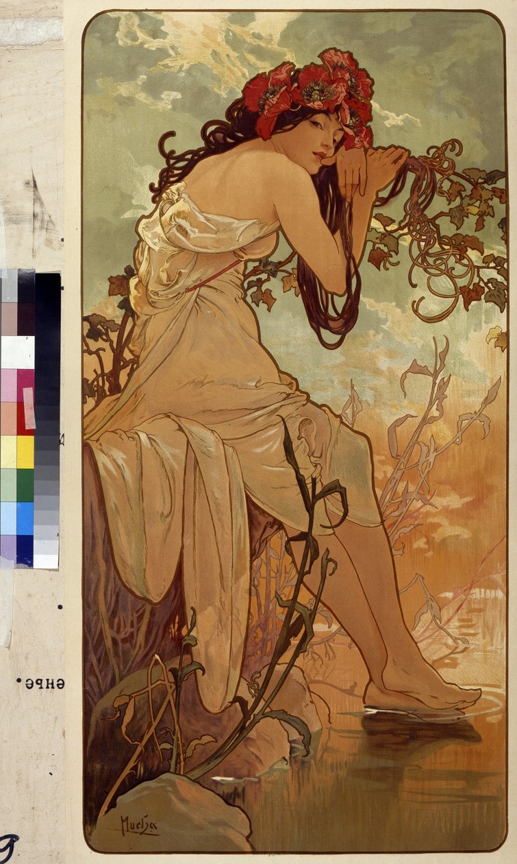 Sommer (Serie med allegori om de fire årstidene). Kunstverk av Alfons Maria Mucha (Alphonse Marie Mucha av Alphonse Marie Mucha
