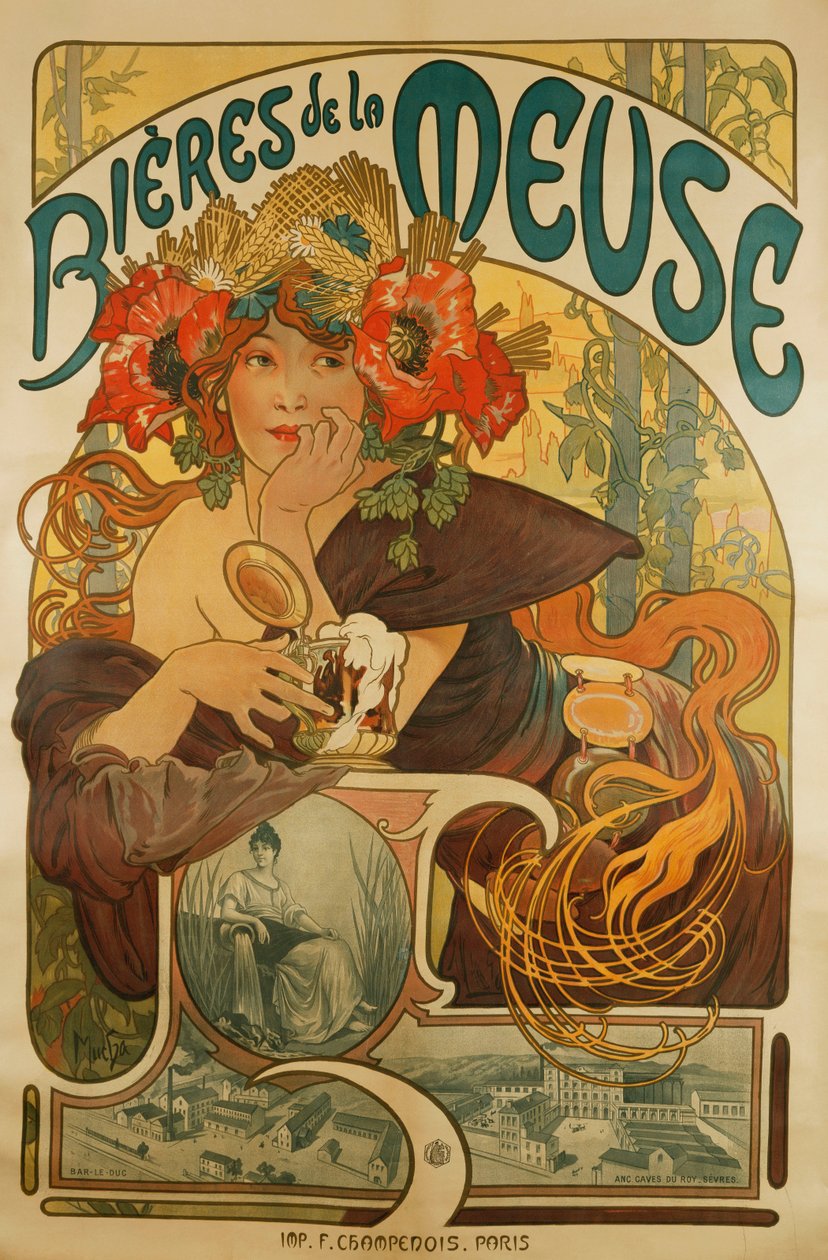 Meuse øl; Øl fra La Meuse, 1897 av Alphonse Mucha