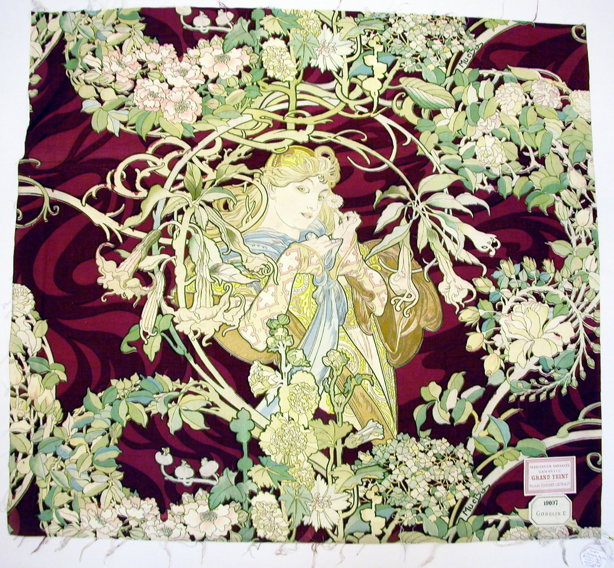 Panel med tittelen "Femme à marguerite" (Woman with Daisy) av Alphonse Marie Mucha