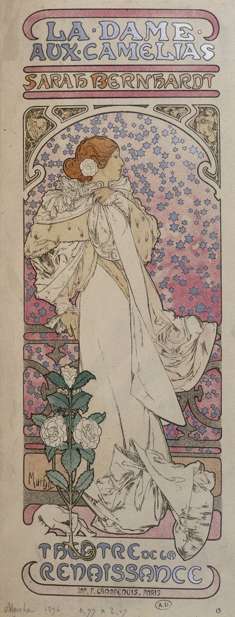 Plakat for "La dame au camélias"" på renessanseteateret med Henriette Rosine Bernard dit Sarah Bernhardt (1844-1923) - av Mucha av Alphonse Mucha