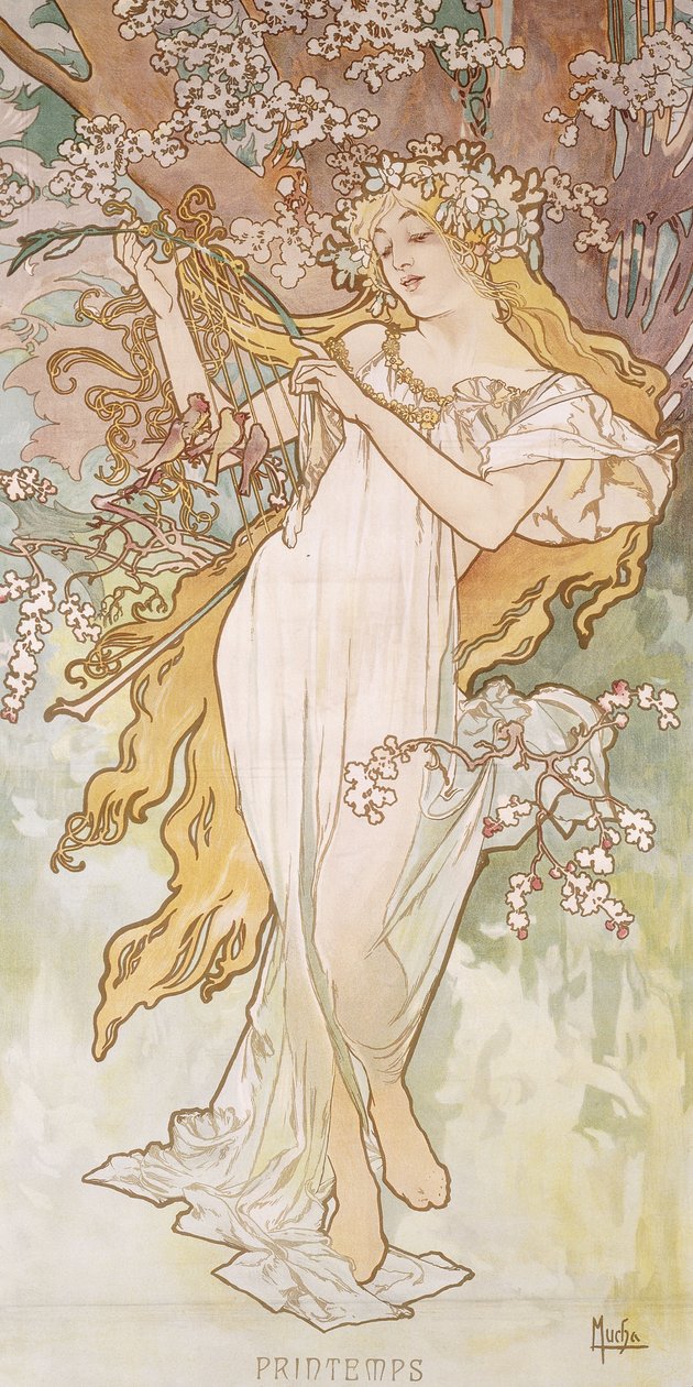 Vår; Printemps, ca. 1896 av Alphonse Mucha