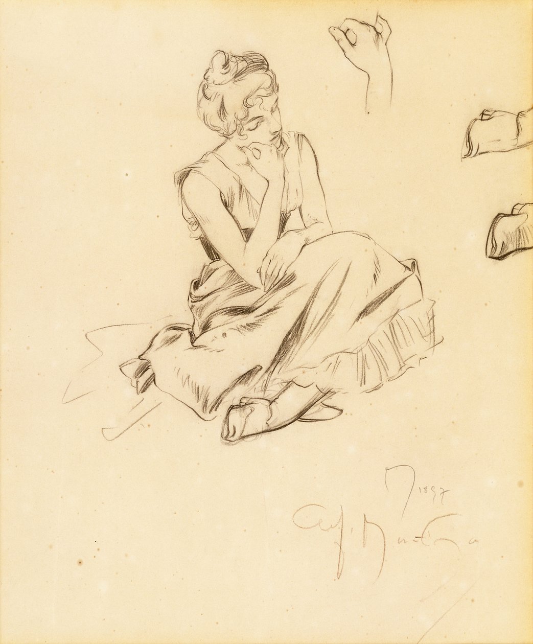 Studie av en sittende kvinne, 1897 av Alphonse Mucha