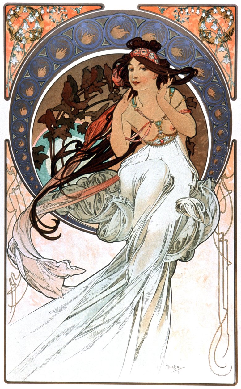 Allegory of Music, trykk 1898 av Alphonse Marie Mucha
