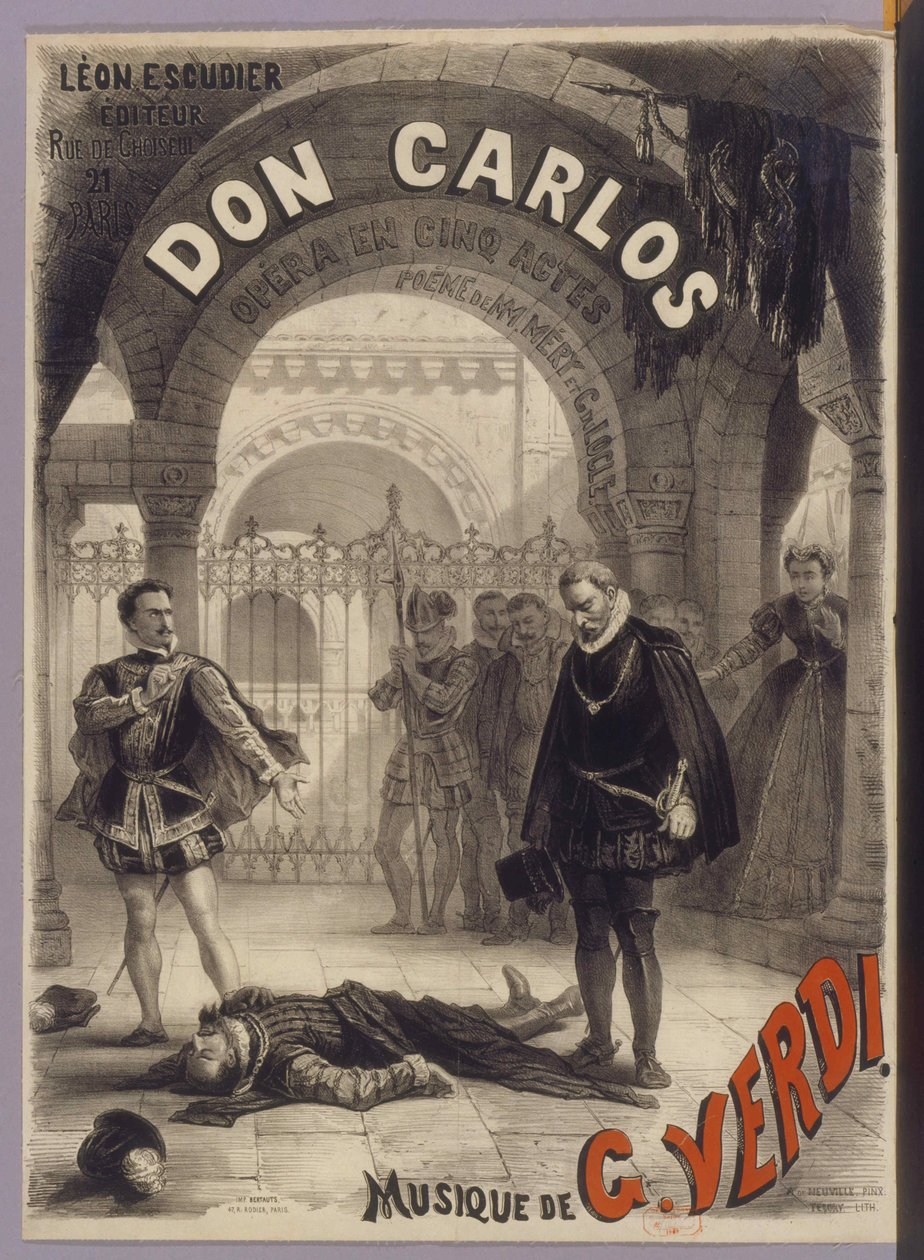 Plakat for operaen Don Carlos av Giuseppe Verdi, 1867. av Alphonse Marie Neuville de