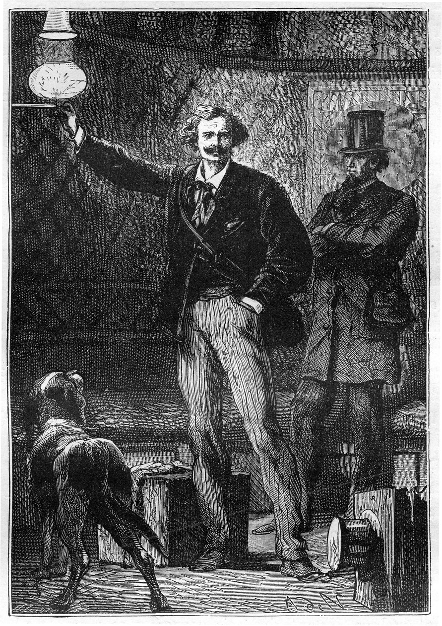 Illustrasjon av boken "Around the Moon" av Jules Verne, Hetzel-utgaven - Les voyages extraordinaire av Alphonse Marie de Neuville