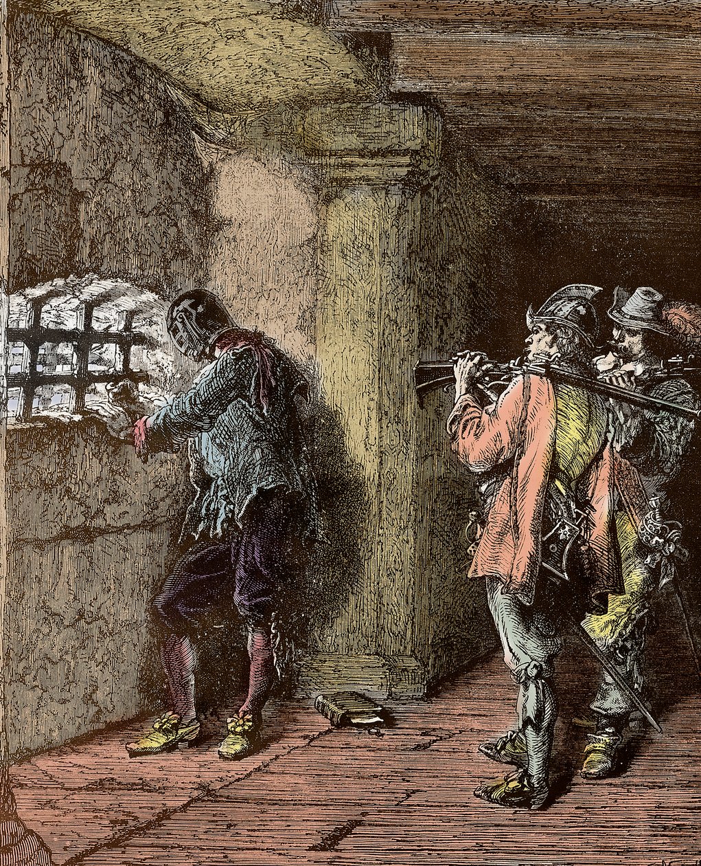 Mann i jernmasken - Representation du masque de Fer (d. 1703) fengslet på øya Sainte Marguerite av Alphonse Marie de Neuville