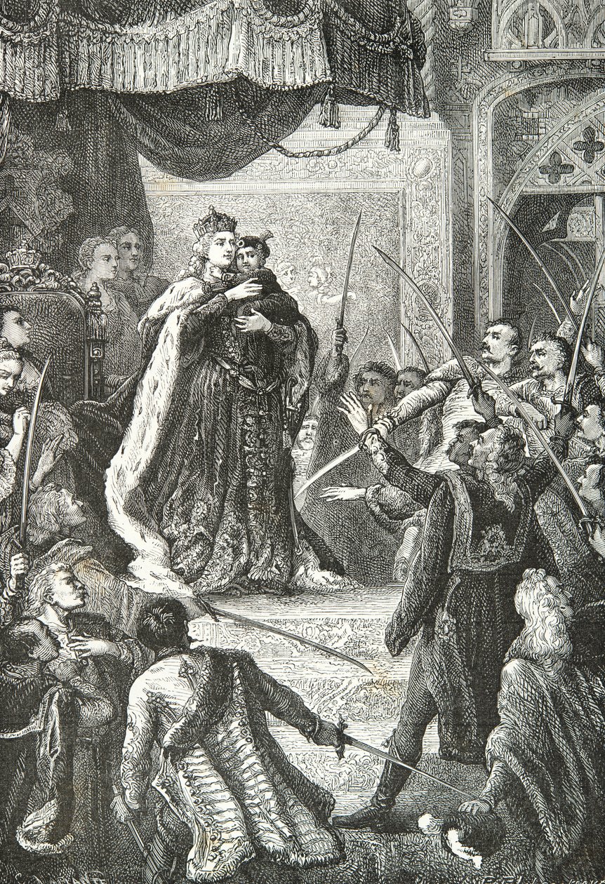 Maria Theresa av Østerrike med den fremtidige Josef 2 foran de ungarske magnatene av Alphonse Marie de Neuville