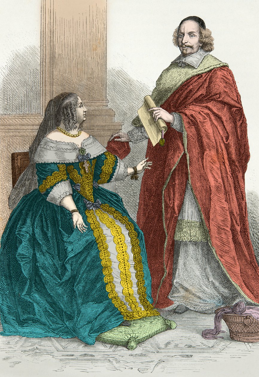 Portrett av Anne av Østerrike og kardinal Mazarin (gravering) av Alphonse Marie de Neuville