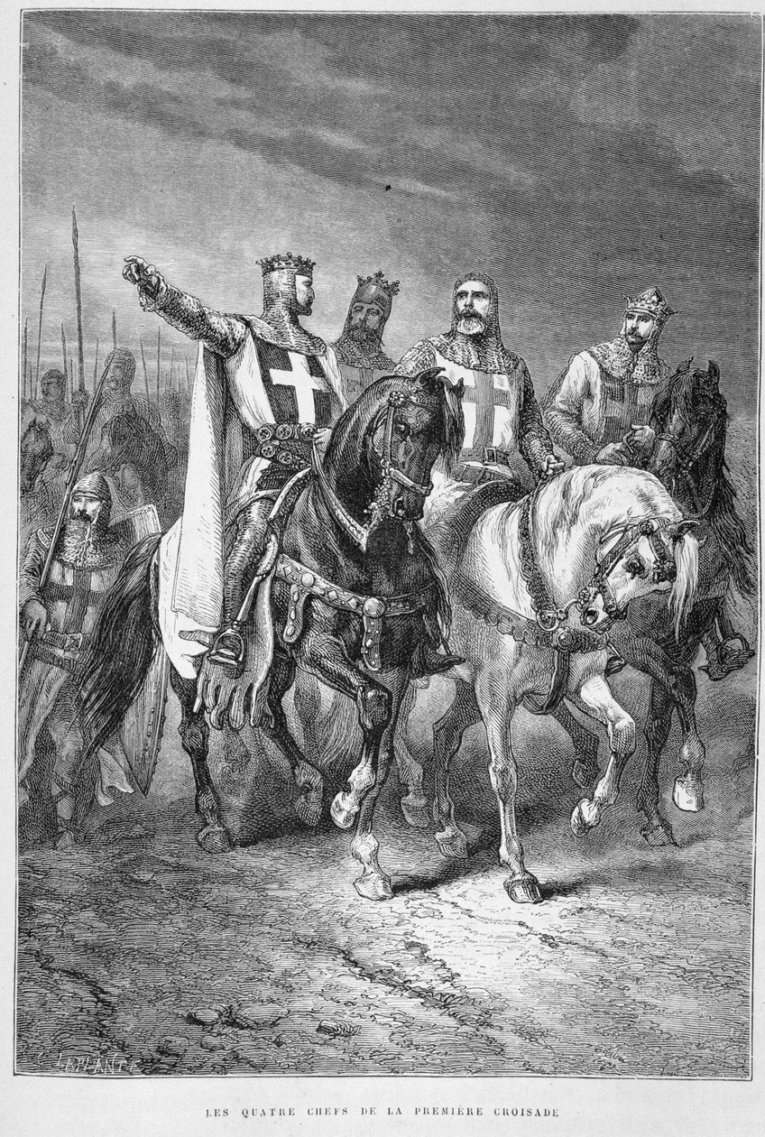 De fire sjefene for det første korstoget (inkludert Godefroi de Bouillon) - i "The History of France" av Guizot, Hachette av Alphonse Marie de Neuville