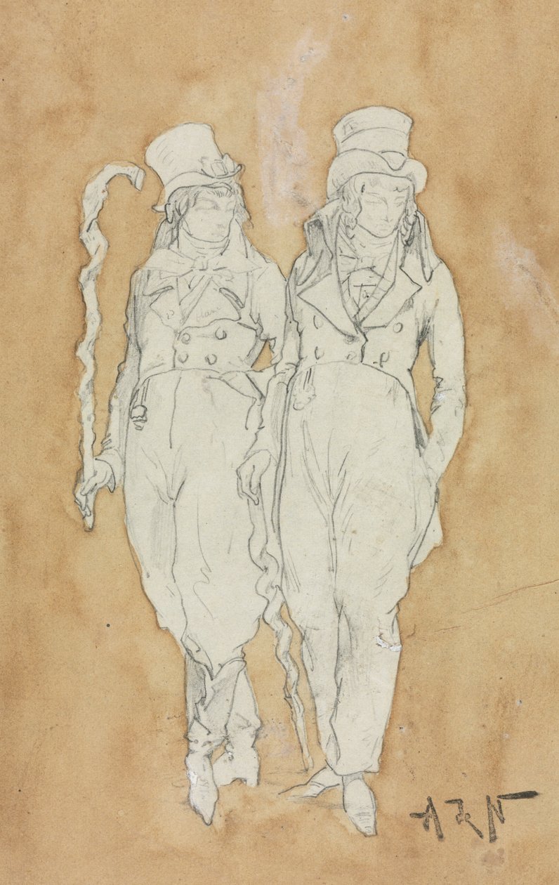 Two Young Men of Fashion Standing, andre halvdel av 1800-tallet. av Alphonse Marie de Neuville