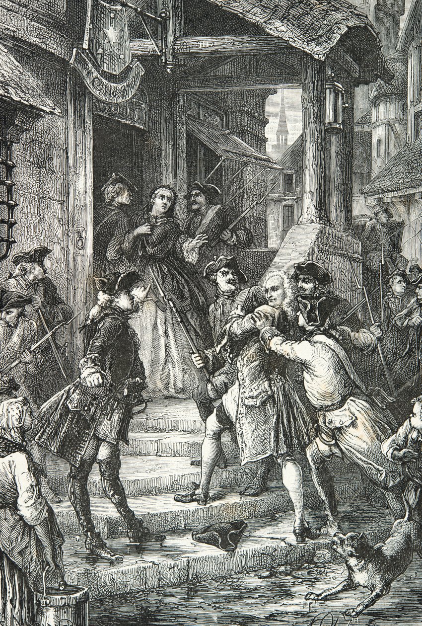 Voltaire blir arrestert i Frankfurt av Alphonse Marie de Neuville