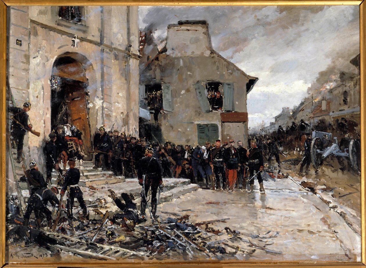 Krig 1870-1871 og beleiring av Paris av prøysserne: "" Le combat du Bourget, 30/10/1870"" Maleri av Alphonse de Neuville (1835-1885) 1873 Søn. 0,57x0,79 m. Paris, Musee d