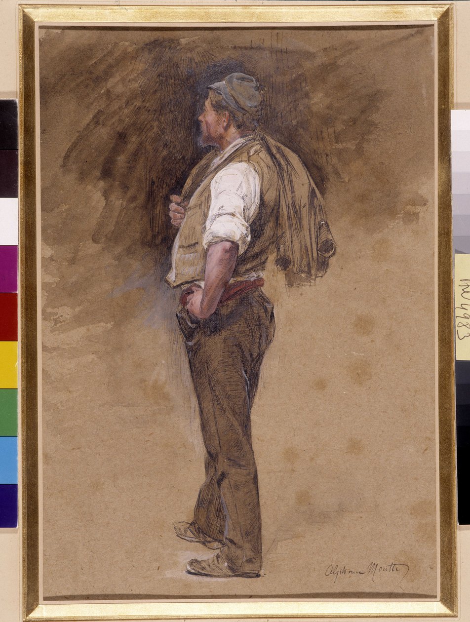 Bonde har jakken på hodet. Maleri av Alphonse Moutte (1840-1913), Obligatorisk omtale: Samlingsstiftelsen hilsen Provence, Marseille (Dim i cm 27x18) av Alphonse Moutte